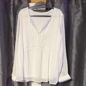 White Sheer Lace Trim Women's Top - TikTok blouse -  Size large - NWOT
